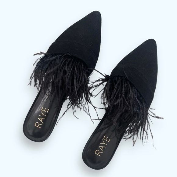 RAYE Shoes - RAYE Feather Flat Pointed Toe Black Suede Slip On Size 6.5